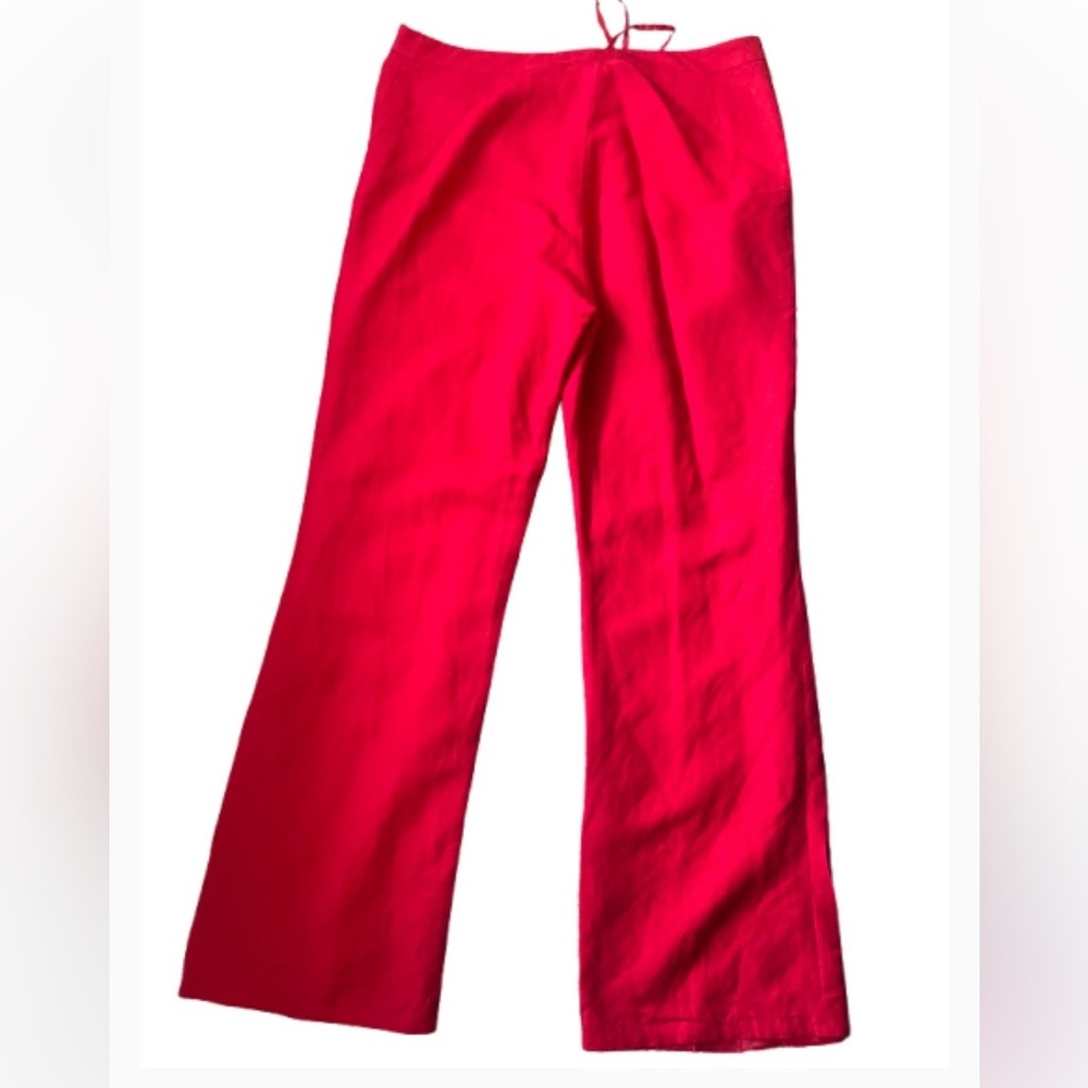 Tahari Vibrant Vintage Red Wide Leg Linen Pants - Picture 3 of 10